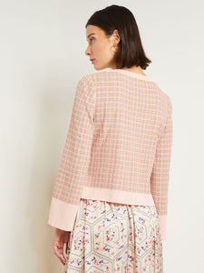 Heritage Button Front Jacket - Bell Sleeve Tweed Knit, Porcelain Pink/Charmeuse/Biscotti | Misook