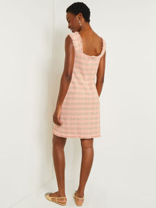 Mini A-Line Dress - Fringe Trim Tweed Knit, Porcelain Pink/Ocean Coral/Charmeuse/Biscotti | Misook