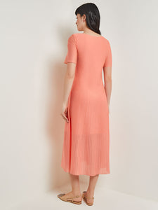 Midi A-Line Dress - Short Sleeve Burnout Knit, Ocean Coral | Misook