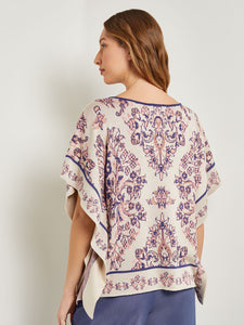High-Low Cape Tunic - Soft Jacquard Knit, Biscotti/Porcelain Pink/Ocean Coral/Mazarine/Charmeuse | Misook