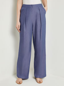 Zipper Fly Wide Leg Pants - Tailored Cotton, Mazarine | Misook