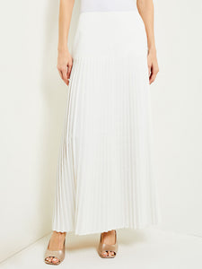 Maxi A-Line Skirt - Pleated Woven, White | Misook