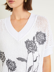 V-Neck Short Sleeve Tunic - Embroidered Crochet Knit, Black/White | Misook