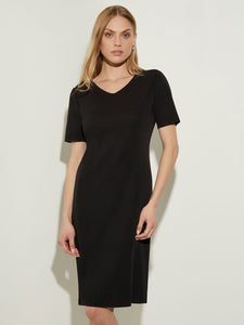 Short Sleeve V-Neck Knit Dress, Black | Meison Studio Presents Misook
