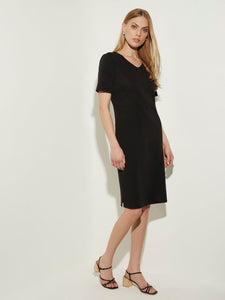 Short Sleeve V-Neck Knit Dress, Black | Meison Studio Presents Misook