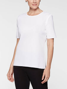 Short Sleeve Knit Tunic, White, White | Meison Studio Presents Misook