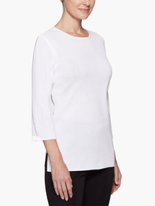 3/4 Sleeve Knit Tunic, White, White | Meison Studio Presents Misook
