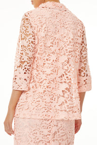 Delicate Floral Lace Jacket, Pink Satin | Ming Wang