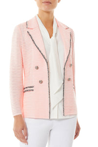 Contrast Trim Textured Knit Jacket, Pink Satin, Pink Satin/Black/White | Ming Wang