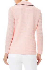 Contrast Trim Textured Knit Jacket, Pink Satin, Pink Satin/Black/White | Ming Wang