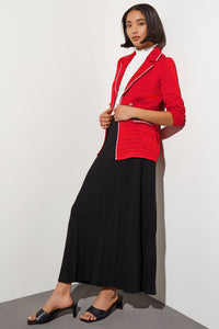Contrast Trim Textured Knit Jacket, Garnet, Garnet/Ivory/Black | Ming Wang