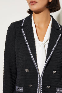 Contrast Trim Textured Knit Jacket, Black/White, Black/White | Ming Wang
