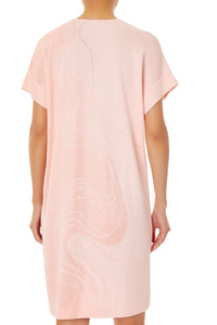 Plus Size Short Dolman Sleeve Graphic Soft Knit Dress, Pink Satin/Black | Ming Wang