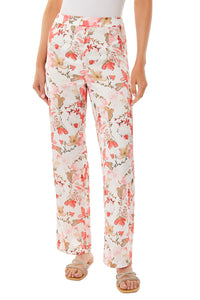 Watercolor Floral Wide Leg Crepe de Chine Pant, Sunkissed Coral/Pink Satin/Camel/Limestone/Black/White | Ming Wang