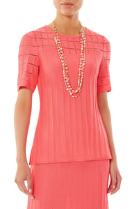 Pointelle Detail Soft Knit Tunic, Sunkissed Coral | Ming Wang