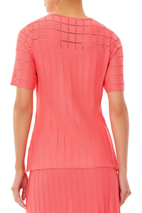 Pointelle Detail Soft Knit Tunic, Sunkissed Coral | Ming Wang