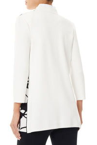 Abstract Floral Soft Recycled Knit Jacket, White/Black | Ming Wang