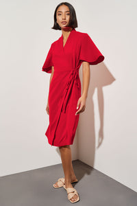 Butterfly Sleeve Crepe de Chine Wrap Dress, Poppy Red, Poppy Red | Ming Wang