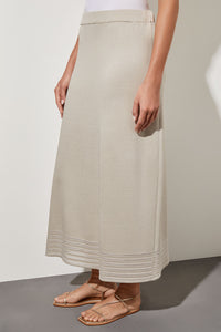 Sheer Striped Hem Soft Knit Maxi Skirt, Limestone, Limestone | Ming Wang