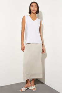 Sheer Striped Hem Soft Knit Maxi Skirt, Limestone, Limestone | Ming Wang