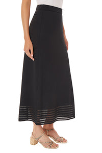 Sheer Striped Hem Soft Knit Maxi Skirt, Black | Ming Wang
