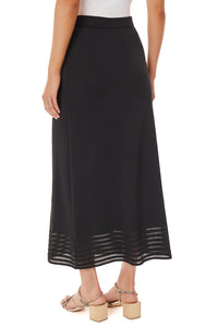 Sheer Striped Hem Soft Knit Maxi Skirt, Black | Ming Wang