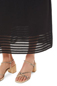 Sheer Striped Hem Soft Knit Maxi Skirt, Black | Ming Wang