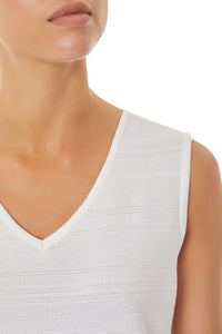 V-Neck Textured Soft Knit Tank Top, White | Ming Wang