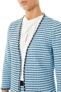 Chain Trim Dotted Stripe Knit Jacket, Serene Blue/Black | Ming Wang