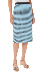 Plus Size Pull-On Dotted Stripe Knit Pencil Skirt, Serene Blue/Black | Ming Wang