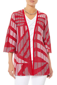 Directional Stripe Pleated Knit Jacket, Poppy Red/White/Black | Ming Wang