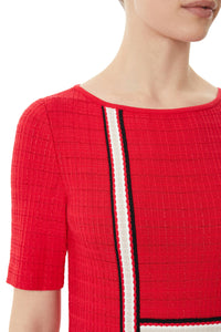 Modern Stripe Geometric Knit Sheath Dress, Poppy Red/Linen/Black/White | Ming Wang
