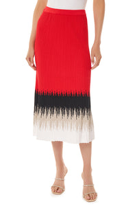 Ombre Ribbed Soft Knit Maxi Skirt, Poppy Red/Limestone/Black/White | Ming Wang
