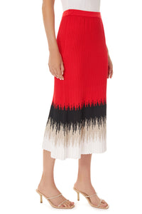 Ombre Ribbed Soft Knit Maxi Skirt, Poppy Red/Limestone/Black/White | Ming Wang