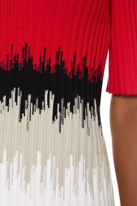 Square Neck Ombre Ribbed Soft Knit Top, Poppy Red/Limestone/Black/White | Ming Wang