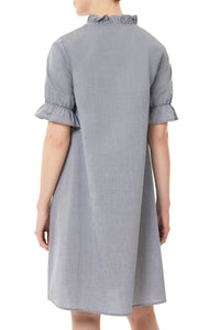 Ruffle Detail Cotton Poplin Shift Dress, White/Black | Ming Wang