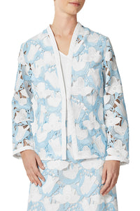 Openwork Floral Lace Jacket, Serene Blue/White, Serene Blue/White | Meison Studio Presents Ming Wang
