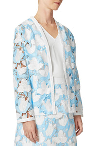 Openwork Floral Lace Jacket, Serene Blue/White, Serene Blue/White | Meison Studio Presents Ming Wang