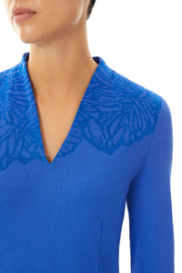 Jacquard Detail Soft Knit Dress, Dazzling Blue | Ming Wang