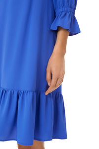 Flounce Hem Poet Sleeve Crepe de Chine Dress, Dazzling Blue | Ming Wang
