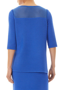 Plus Size Sheer Yoke Textured Soft Knit Tunic, Dazzling Blue | Ming Wang