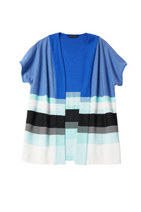Mixed Stripe Relaxed Soft Knit Cardigan, Dazzling Blue/Clearwater/White/Black | Meison Studio Presents Ming Wang