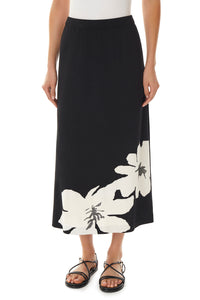 Contrast Floral Soft Knit Maxi Skirt, Black/White | Ming Wang