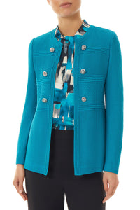 Button Detail Textured Knit Jacket, Bright Teal | Ming Wang