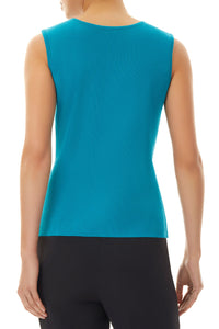 Mid-Length Scoop Neck Knit Tank, Bright Teal, Bright Teal | Ming Wang