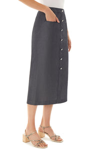 Faux Button Front Detail Slim Cotton Poplin Skirt, Black/Mink | Ming Wang
