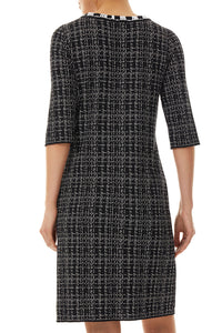 Plus Size Tie-Neck Detail Soft Knit Dress, Black/Ivory | Ming Wang