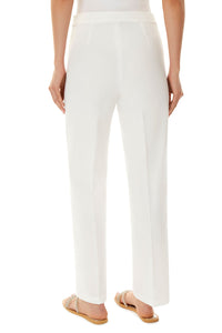 Side-Zip Straight Leg Woven Pant, White, White | Ming Wang