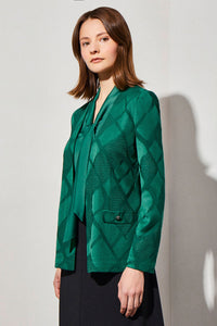 Plus Size Diamond Crosshatch Classic Knit Jacket, Jewel Green | Ming Wang