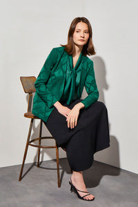 Plus Size Diamond Crosshatch Classic Knit Jacket, Jewel Green | Ming Wang